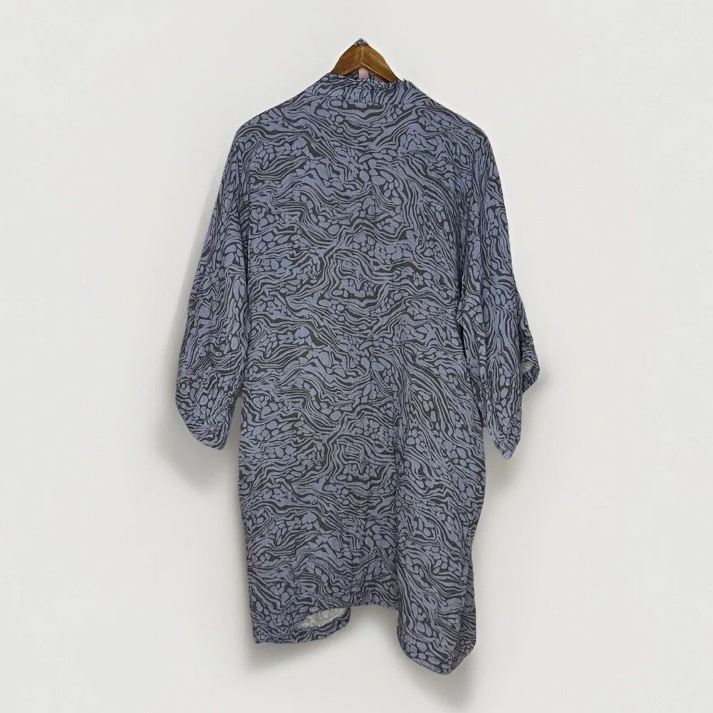 Calme Johnny Was Kimono Robe XS‎ Blue Cotton Wrap Boho Pockets